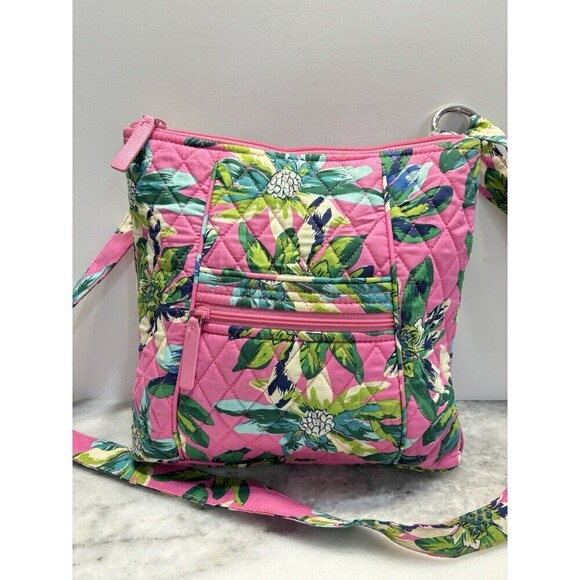 Vera Bradley Tropical Paradise Hipster Crossbody Bag Purse Pink Green Floral - Picture 2 of 7